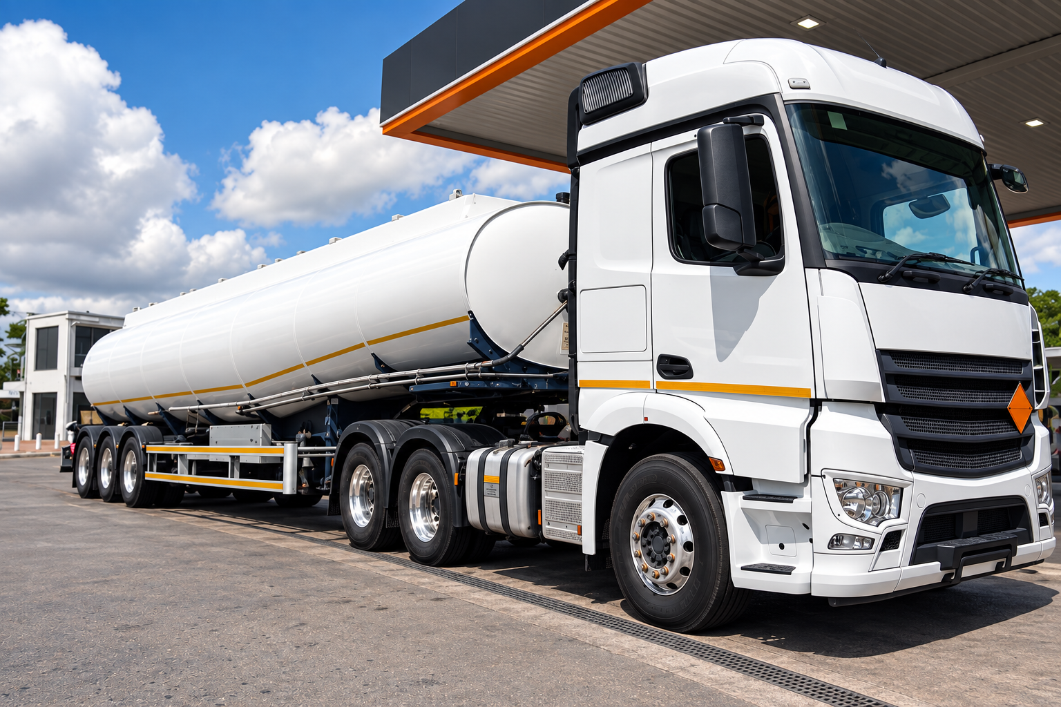 Bulk petroleum tankers at a fuel depot